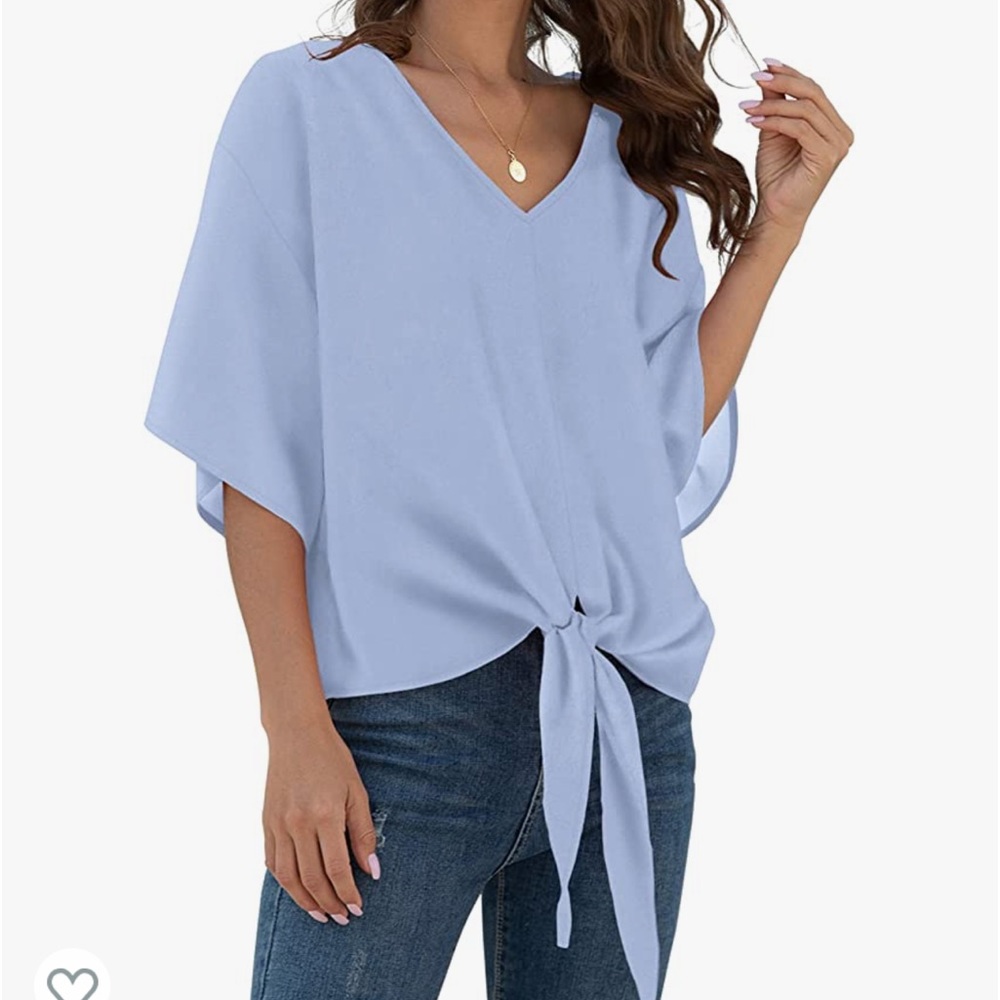 Amazon Women's Light Blue Tie-Front Blouse